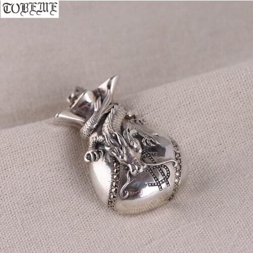 Handmade 100% 925 Silver Dragon Pendant Thai 925 Sterling Money-Bag Good Luck Pendant Lucky Pendant Necklace