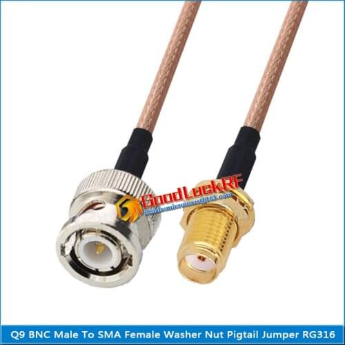 1X Pcs Q9 BNC Male to SMA Female Washer O-ring Bulkhead Mount Nut Plug Pigtail Jumper RG316 Extend Cable RF Connector Q9 to SMA