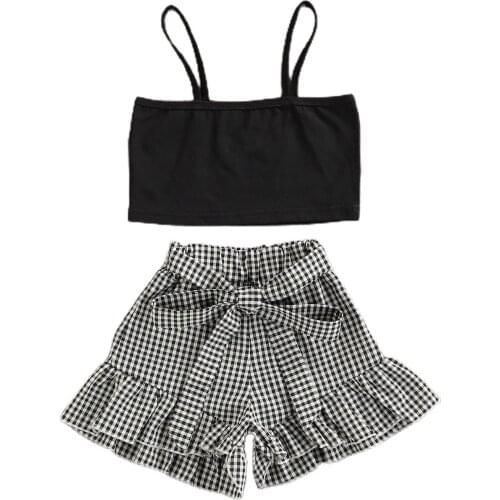 2021 Newborn Baby Girls Fashion 2-piece Outfit Set Sleeveless Tops+Plaid Shorts Set for Children Girls 1-6T