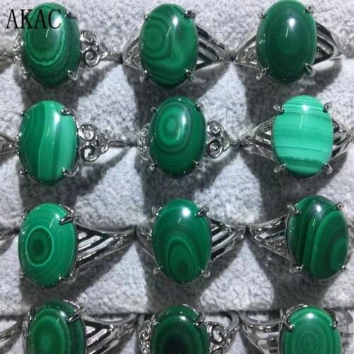 3rings AKAC approx10*14mm natural green malachite adjustable women ring
