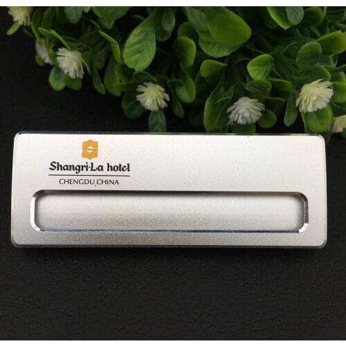 30pcs 70*26mm custom logo name tags name badge with engraved reusable staff name badge holder magnet with Aluminum alloy plate