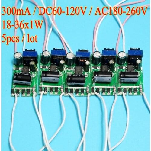 5pcs/lot High efficiency 300mA 18-36W DC 60V ~ 120V Led Driver 18W 20W 24W 25W 30W 36W Power Supply AC 220V for LED lights