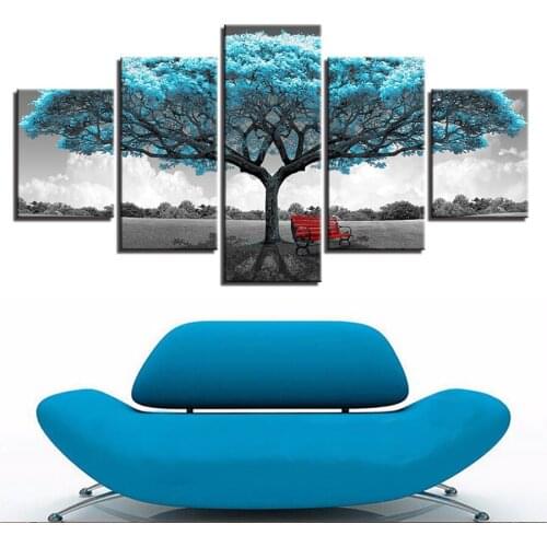 5 pcs blue tree landscape pictures set 5d diy diamond painting full square diamond embroidery mosaic diamond painting wall art
