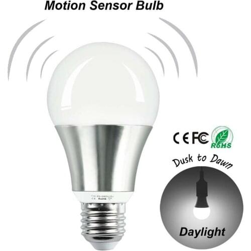 7W LED Radar Motion Sensor Light Bulbs Security E26 E27 Medium Base for Garage, Porch, Hallway, Daylight White 6000K 120v 220v
