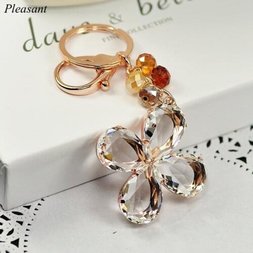 Lucky Four-leaf Clover Crystal Keychain Car Luggage Accessories Key Pendant