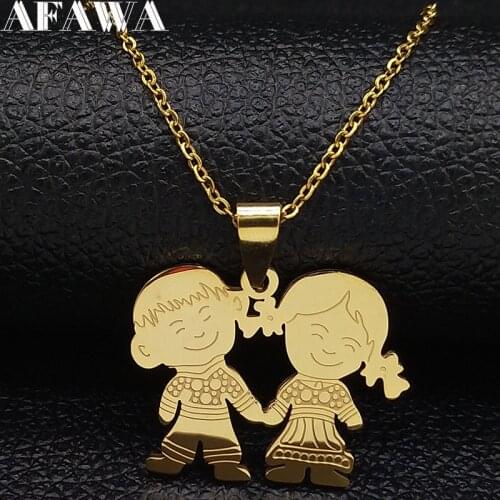 Boy Girl Love Stainless Steel Necklaces Women Gold Color Necklaces & Pendants Jewelry chaine homme Mothers Day Gift N519S01