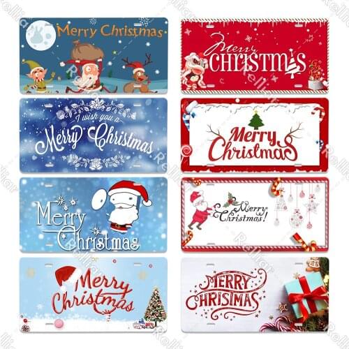 Merry Christmas Wall Home Street Decoration Retro Poster Cute Snowman Santa Metal Tin Sign Plaque Happy New Year Poster