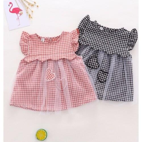 Summer Baby Girls Short Sleeve Plaid Ruffles Mesh Heart Birthday Party Princess Tutu Kids Dress vestido infantil