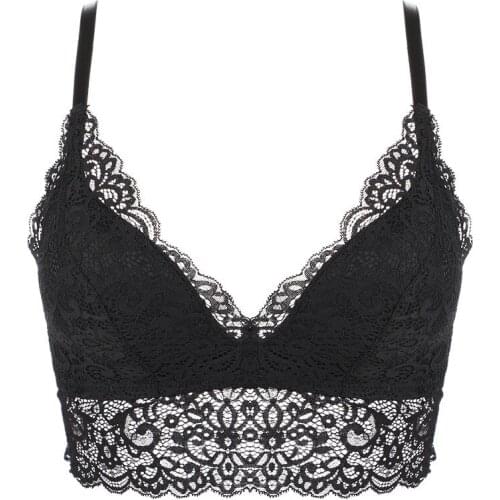 LONGO Sexy Lace Gather Triangle Bra Women A B C Cup Plunge Underwear Push Up Lingerie Wirefree Bralette Ultra-thin Breathable