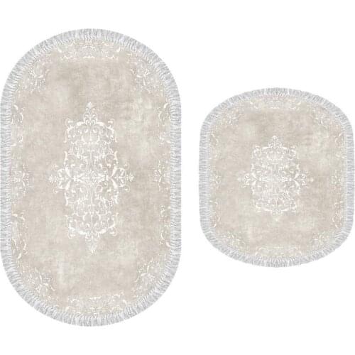 Oval Fringed 2 Pieces Bathroom Mat Set Powder(Pink) Colour Non Slip Mat - Velvet Digital Print - 60*100 cm / 60*50 cm Alberta