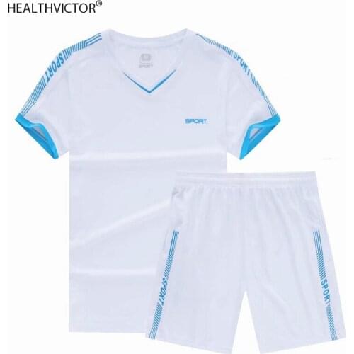 Breathable 2 Pieces Short Sleeve Casual Outdoor Sports Soccer Football Tracksuit T Shirt Shorts Unisex Men Women Jersey Set