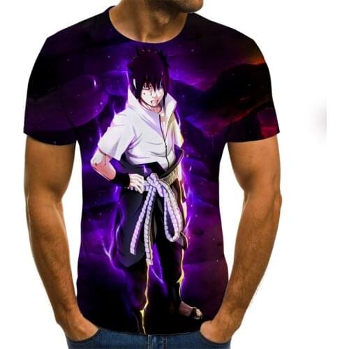 Cartoon Uchiha Sasuke Graphic T-shirt Anime Boy Costume 3D Mens Anime Harajuku Top Crew Neck Shirt Plus Size Street Costume