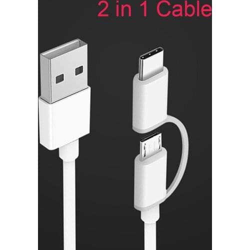 Original Xiaomi Mi Fast Charger Cable 2in1 Micro USB + USB Type-C Quick Charge Cable For Redmi 8T 8A Note 7 8 Pro Mi 10 9 Pro A3
