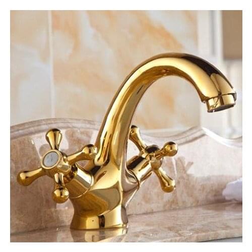 Dual handle bathroom golden basin faucet with solid brass bathroom mixer tap and hot cold water mixer