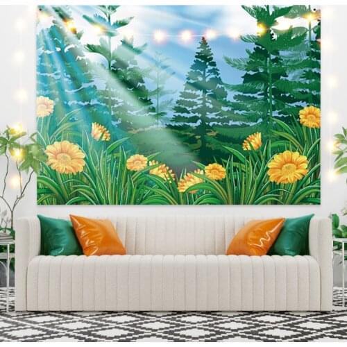 Beautiful Dasiy Flower Green Tapestry Vintage Exotic Summer Plant Nature Frame for Bedroom Photography Wall Decor