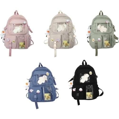 Kawaii School Backpack with Cute Pendant Nylon Students Schoolbag Shoulder Tote Bag Casual Daypack College Travel Book Bags