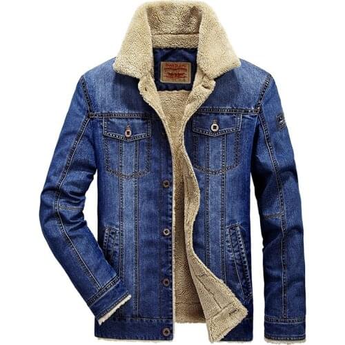 SRTM 2019 Winter New MenS Plus Velvet Denim Jacket Male Loose Large Size Casual Jacket Plush Warm Lapel Cotton Jacket