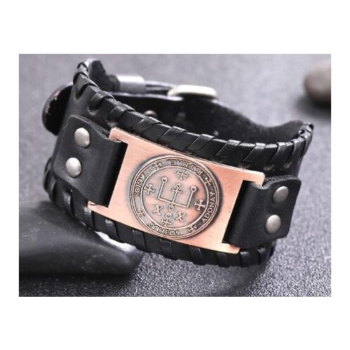 Solomon Seal of the Archangel Raphael Jewelry Vintage Wide Leather Bracelets for Men