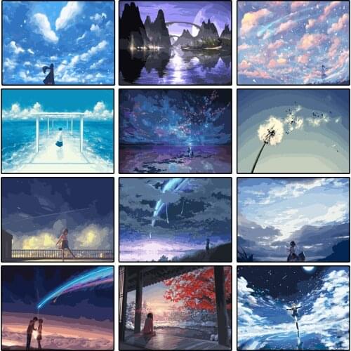 Anime Sky Girl Abstract Scenery DIY Paint By Numbers Kit Handicraft On Canvas DIY Coloring By Numbers Acrylic Paint Unique Gifts