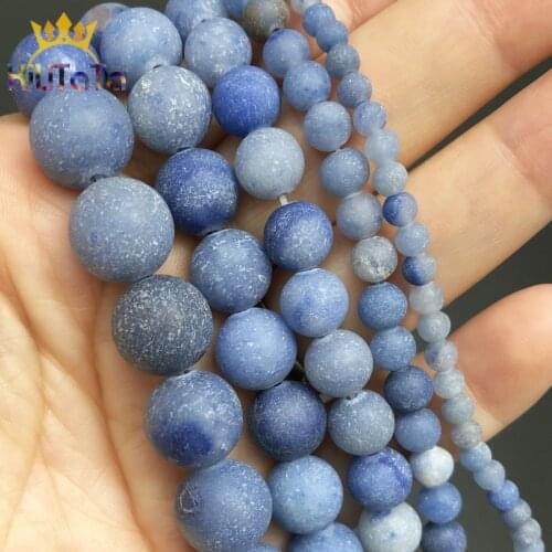 Natural Matte Dull Polished Blue Aventurine Stone Round Loose Spacer Beads For DIY Jewelry Making Bracelet 15'' 4 6 8 10 12mm