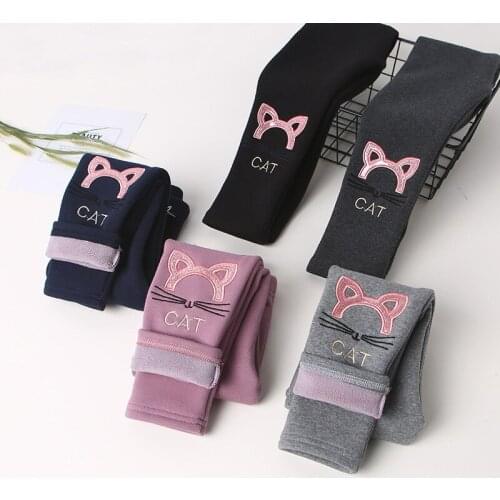 New Winter Girls Warm Thick Leggings for Children Cartoon Cat Velvet Cotton Pants Baby Girls Cute Rabbit Pattern Trousers