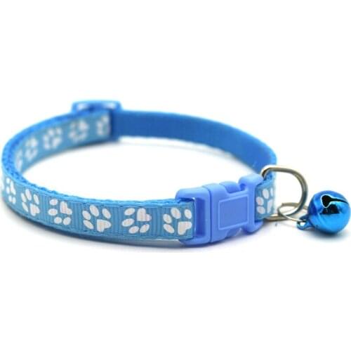 NEW 12 Colors Pet Bells Collars Adjustable Nylon Buckles Reflective Pets Footprint Collar Cat Dog Head Supplies For Accessories