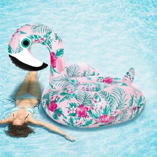 New 60Inch Giant Inflatable Swan Pool Float Ride-On Floral Print Flamingo Swimming Ring Holiday Party Water Toys Boias Piscina
