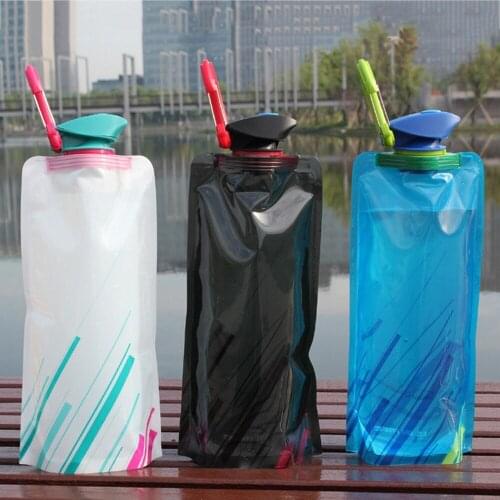 Portable 700ml Outdoor Foldable Light Drinking Water Bottle Bag Folding Plastic Pouch Bladder Sport Bags for Camping Hiking