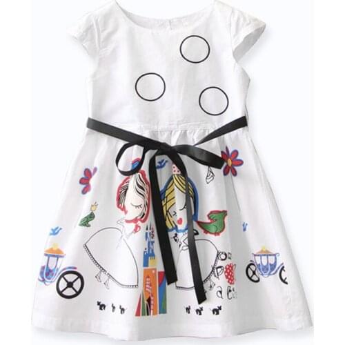 Casual Baby Girls Summer White Dress Princess Dress Printed Cartoon Pattern Kids Dresses Childrens Clothes 1-5 Years old