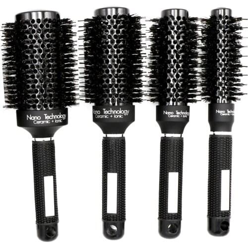 Professional Boar Bristle Hair Round Comb Curling Hair Brush Ceramic Ion Round Barrel Comb Salon Hairdressing Hair Styling Tools