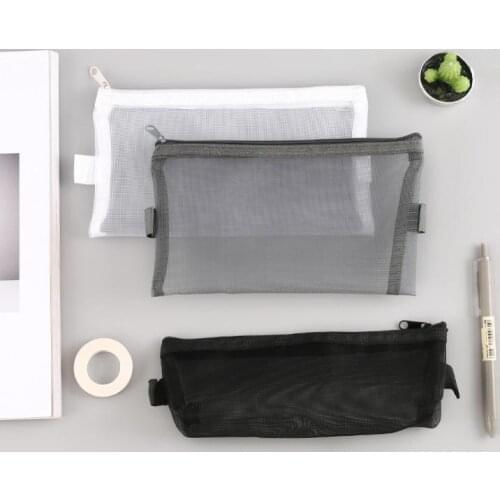 Simple Transparent Mesh Pencil Case Nylon Women Cosmetic Make Up Storage Bag Lipstick Eyeliner Carrying Holder SN652