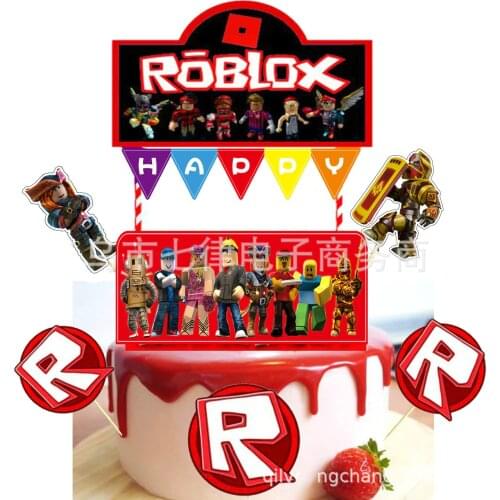 Robloxs Theme Birthday Party Decoration Flag Pull Banner Cake Insert Card Game Surrounding Paper Pull Flower Flag Christmas Gift