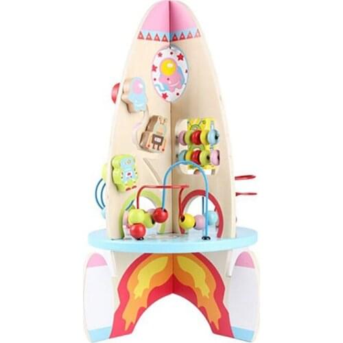 Rocket Bead Toy Multi-Activity Rocket Wooden Bead Maze Gear Play Center Children Learning Education Toy