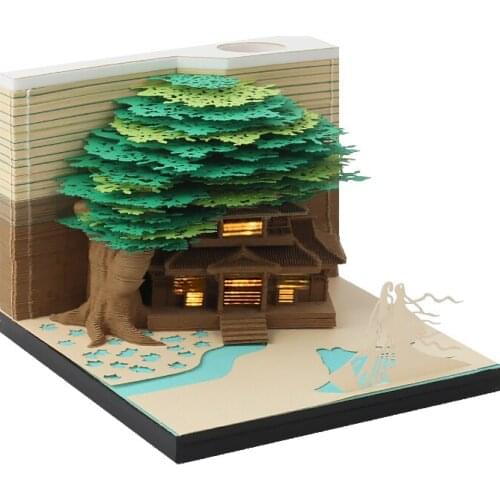 Deluxe Handwritten Cushion Attractions Series Holiday Tree House Mini 3D Pasted Art Deco Paper Crafts
