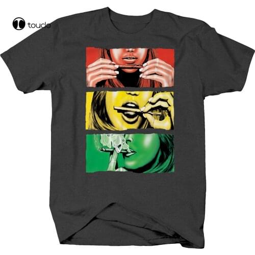 Rastafarian Colors Sexy Hot Chick Rolling Marijuana Joint Blunt T Shirt For Men Tee Shirt