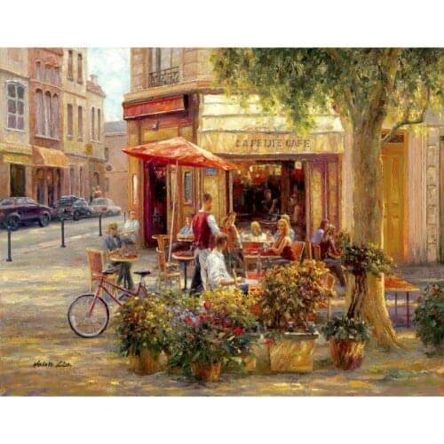 Hand painted French street Paintings Cafe Corner Paris modern impressionism picture for room decor