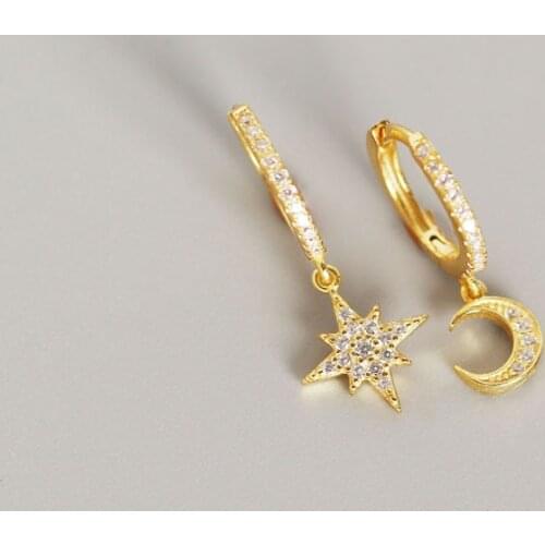 Pure 925 Sterling Silver New Moon Star Dangle Earring with AAA Zircon Stone Fine Jewelry for Women Wedding Party AB Design