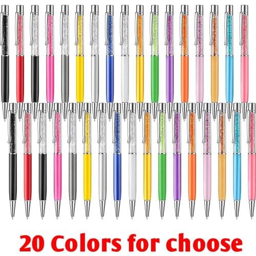 10PCS/lot 22 Colors Crystal Metal Ballpoint Pen Roller Ballpen Pencil Stationery Office School Gift 0.7mm Blue Black ink