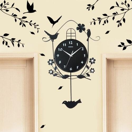 Modern Antique Cartoon Cuckoo Clock Mechanism Salon Duvar Saati Wall Clock Bird Sticker Tree Saat Clocks Zegar Pendulum Clock 57