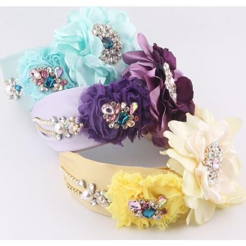 Fabric flower color rhinestone headband New fashion personality gorgeous cloth flower inlaid rhinestone headband accessories 888