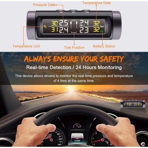 Smart Car TPMS External Tyre Pressure Monitoring System Solar Power Digital Display Auto Security Systems Tyre Pressure High qua