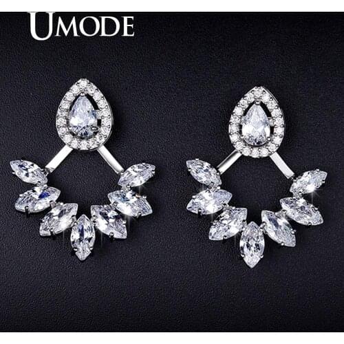 UMODE Fashion Needle Zircon Studs Earrings Jackets For Women Leaf Water Drop Elegant Jewelry Boucle D'Oreille Femme UE0248