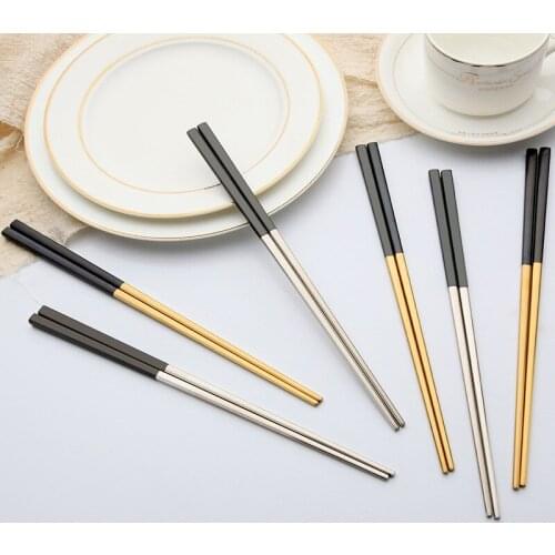 High-grade 304 stainless steel food grade square non-slip chopsticks Korean chopsticks gift tableware