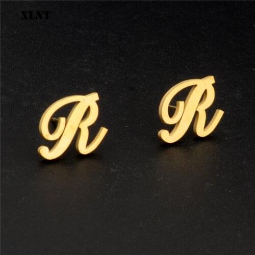 XLNT Gold Stainless Steel Earrings for Women English Letter Earrings Capital Initial Jewlery