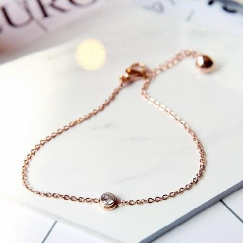 YUN RUO Fashion Brand Rose Gold Color Zircon Crystal Bracelet Charms 316L Stainless Steel Jewelry Woman Chain Link Prevent Fade