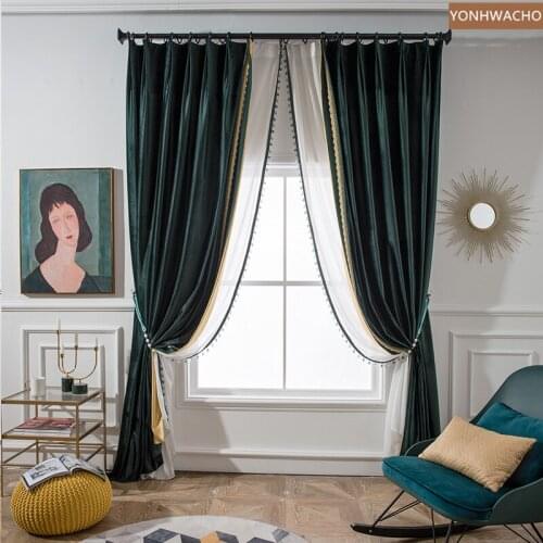 Custom curtain European flannel modern luxury living room dark blue velvet cloth blackout curtain tulle panel C644