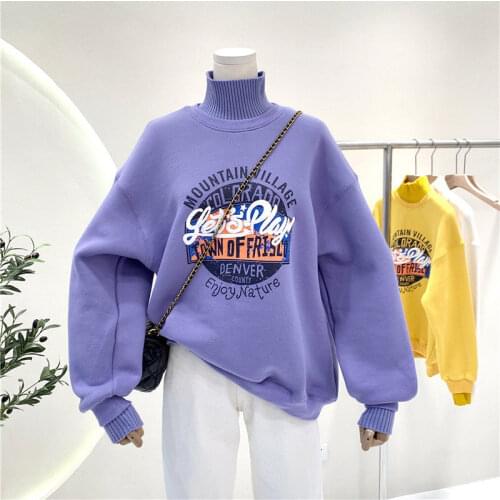 Sweaters Women 2021 Autumn and Winter Letter Print Pullover Sweater Neck Fake Two-Piece Loose Sweatshirt Top