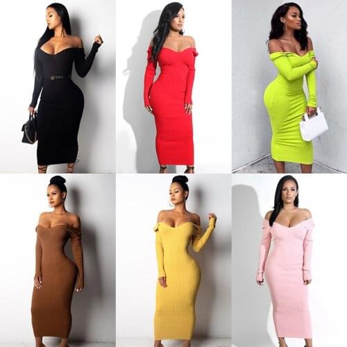 Womans Spring V-neck Slim Pullover New Fashion Knitted Ribbed Open Back Sweater Lady Solid Color Mid-length Tight-fitting Dress