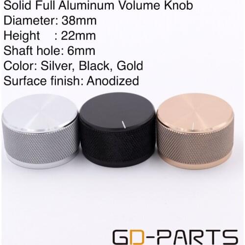 1PC 38x22mm Machined Solid Full Aluminum Volume Knob Vintage Tube AMP DAC CD Turntable Potentiometer Knob Silver Black Gold