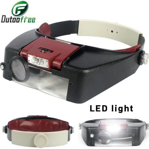 10X Headband Magnifying Glass Eye Repair Magnifier LED Light 1.0/1.5/3.5/10X 4PC Glasses Loupe Optical Lens